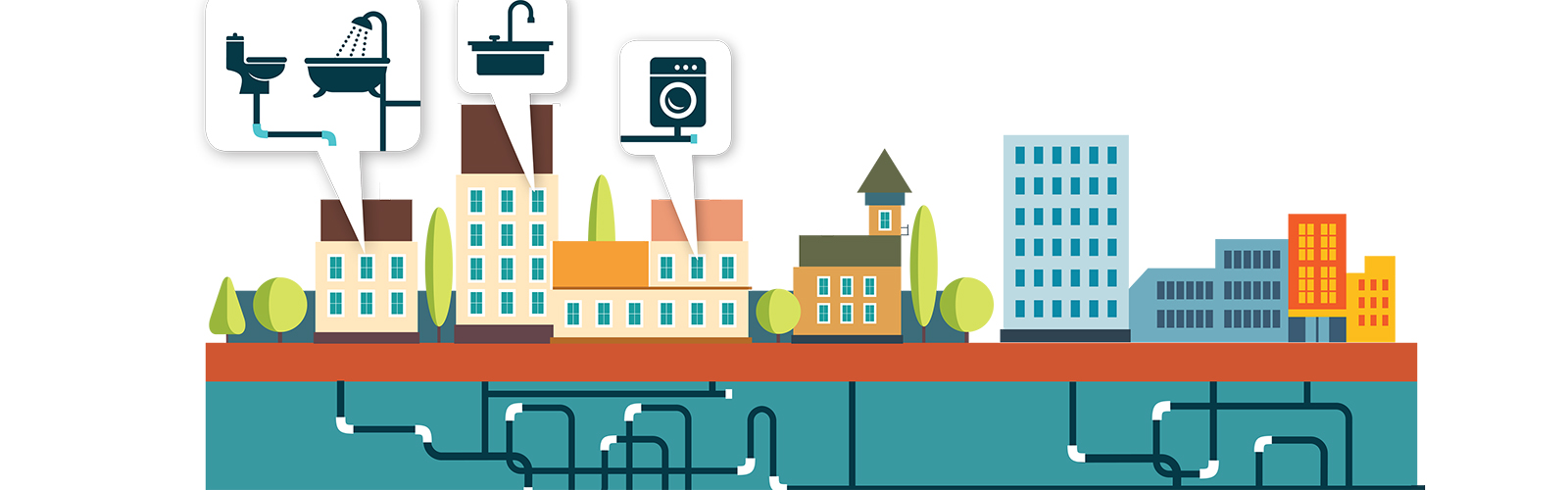 illustration of town with underground pipes