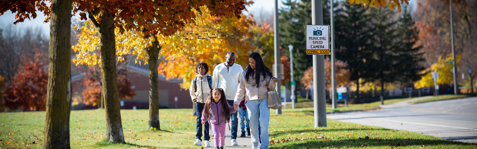 families walking to school